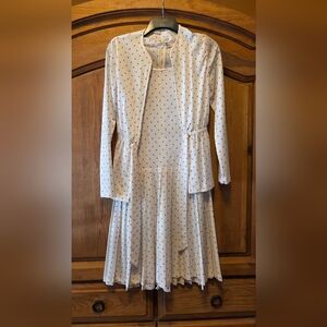 Vintage 1960s Polyester White & Red Polka Dot Sleeveless Dress & Jacket Set